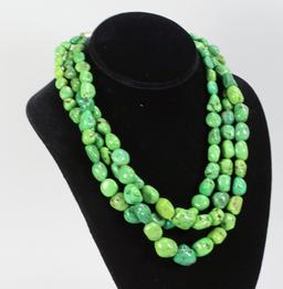 3 Tier Green Polished Stone Necklace - Jay King