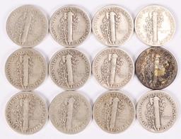 12 Mercury Silver Dimes; 5-1940-D, 5-1941-P & 2-1941-D