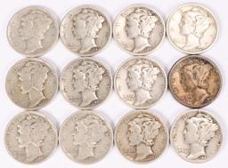 12 Mercury Silver Dimes; 5-1940-D, 5-1941-P & 2-1941-D