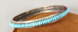 Turquoise Colored Stone & Silver Bracelet, Earrings