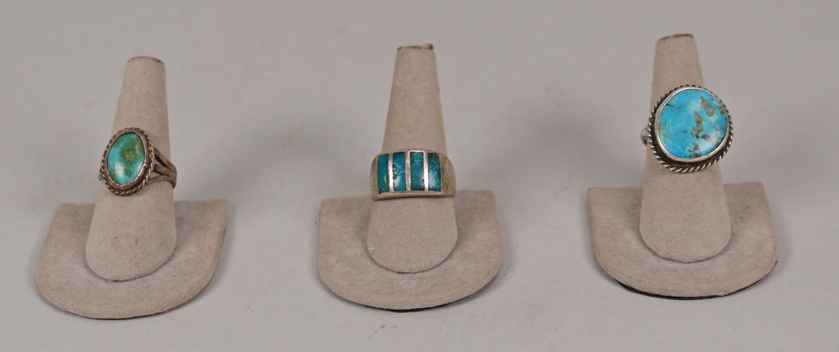 3 Turquoise Rings, Sz. 8, 8.5, 10.5