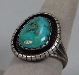 Southwest Sterling Turquoise Ring, Sz. 9