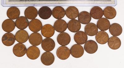 1935D $1 Blue Seal  Silver Certificate & 31 Wheat Pennies