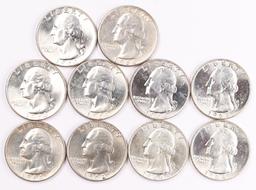 10 Washington Silver Quarters, 8 1964-D & 2 1964-P