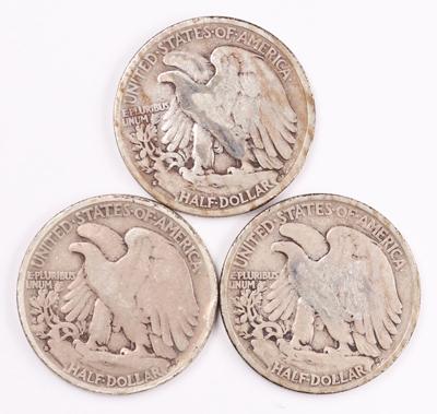 3 Walking Liberty Silver Half Dollars, 1927S, 1928S, 1929S