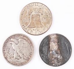 1963P Franklin Silver Half & 1940P + 1944D Walking Liberty Silver Half Dollars