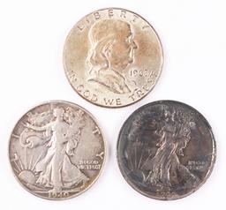 1963P Franklin Silver Half & 1940P + 1944D Walking Liberty Silver Half Dollars