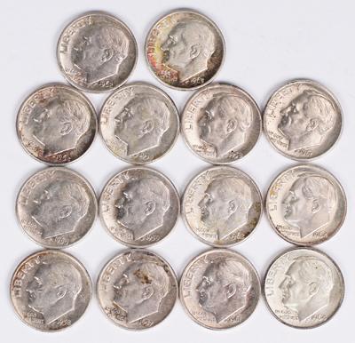 14 Roosevelt Silver Dimes, various dates/mints