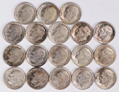 18 Roosevelt Silver Dimes, various dates/mints