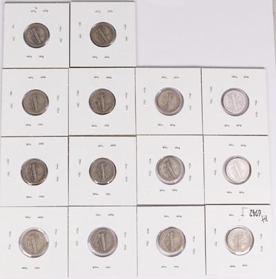 14 Mercury Silver Dimes, various dates/mints