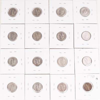 16 Mercury Silver Dimes, various dates/mints