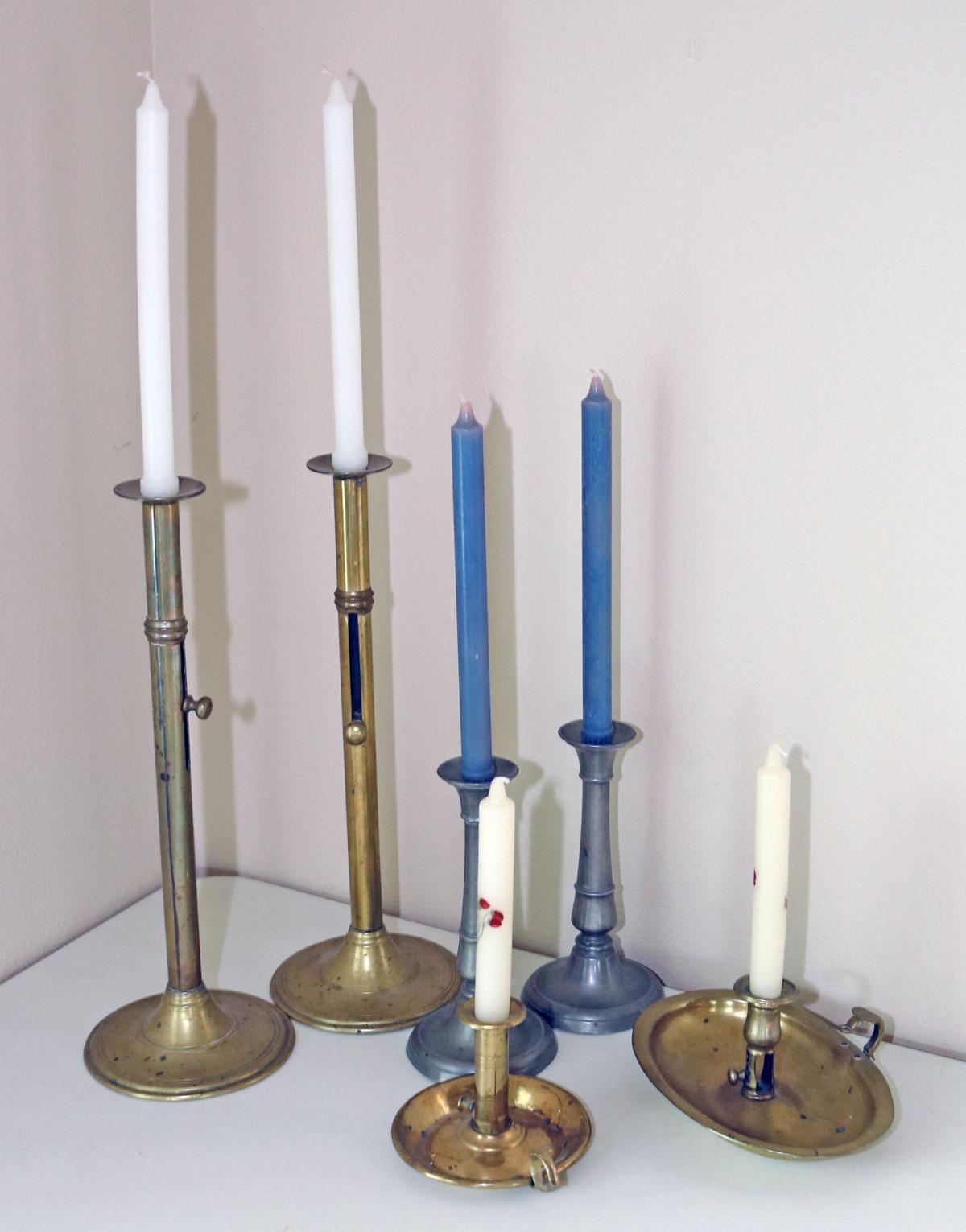 Brass & Pewter Candlesticks w/ Candles