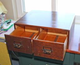 Antique Oak 2 Drawer Card File Cabinet