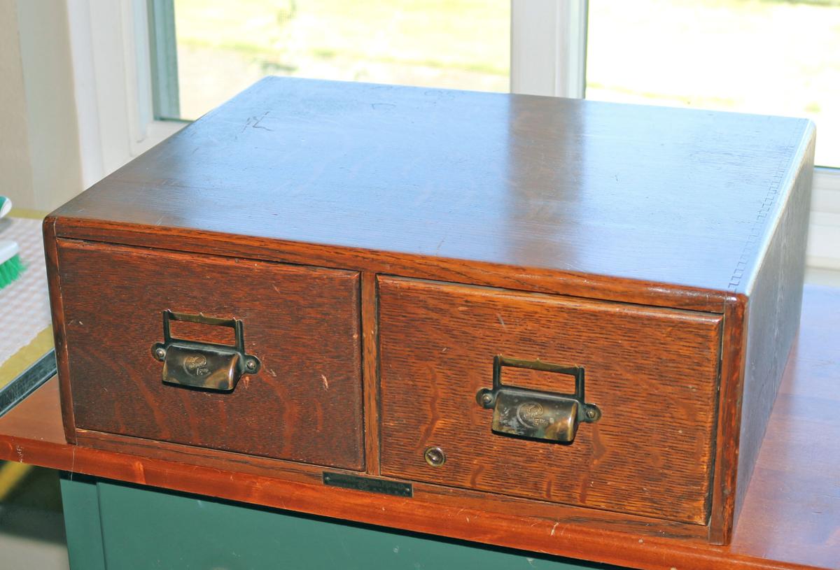 Antique Oak 2 Drawer Card File Cabinet