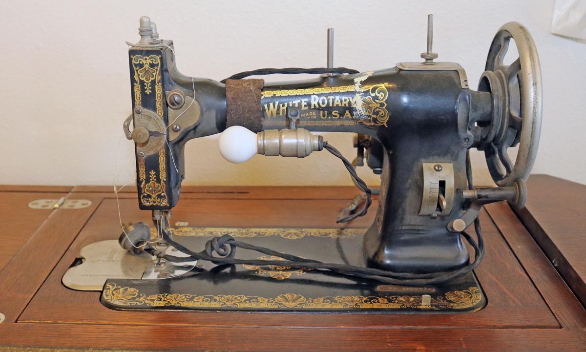 Vintage White Rotary Sewing Machine w/ Cabinet