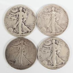 4 Walking Liberty Silver Half Dollars