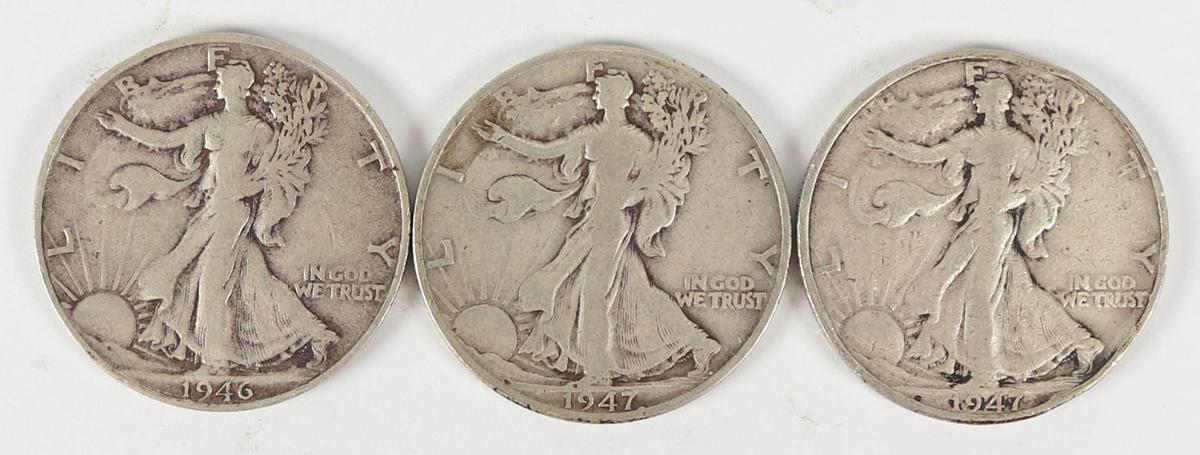 3 Walking Liberty Silver Half Dollars,