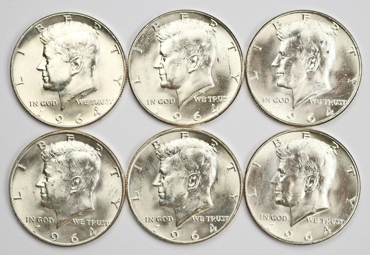 6 - 1964-D Kennedy Half Dollars