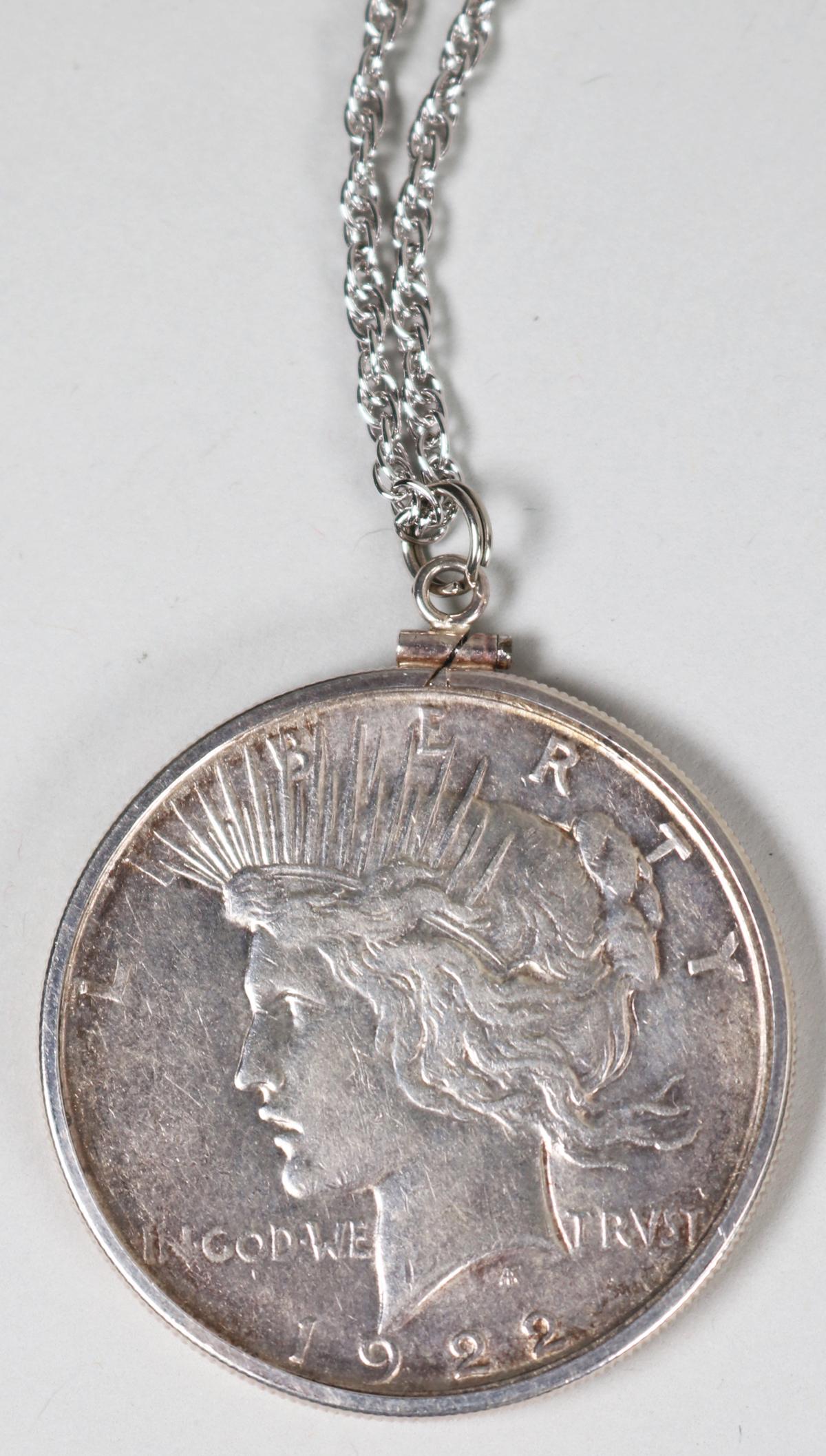 1922-D Peace Silver Dollar on .925 Chain