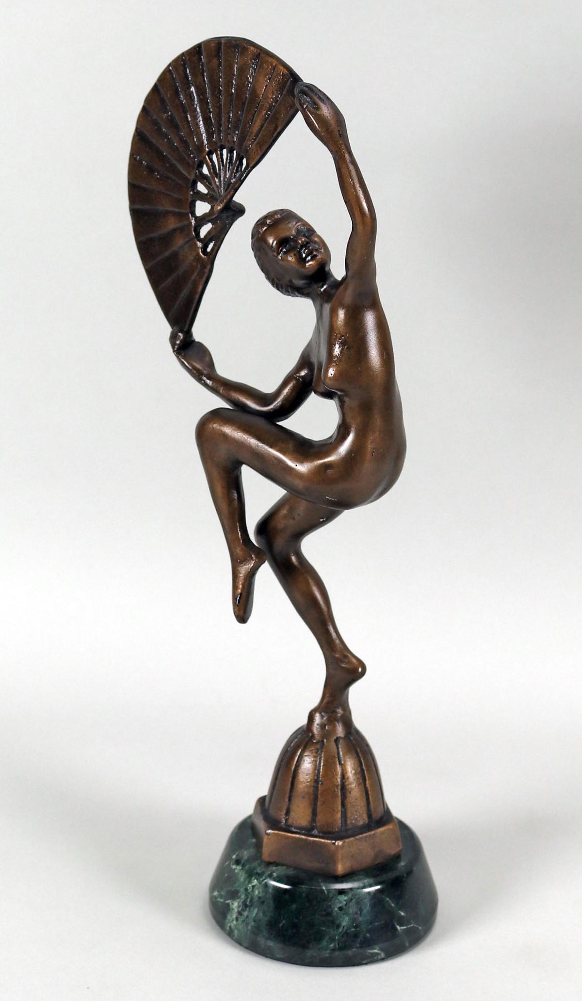 Art Deco Bronze Sculpture - Nude Fan Dancer