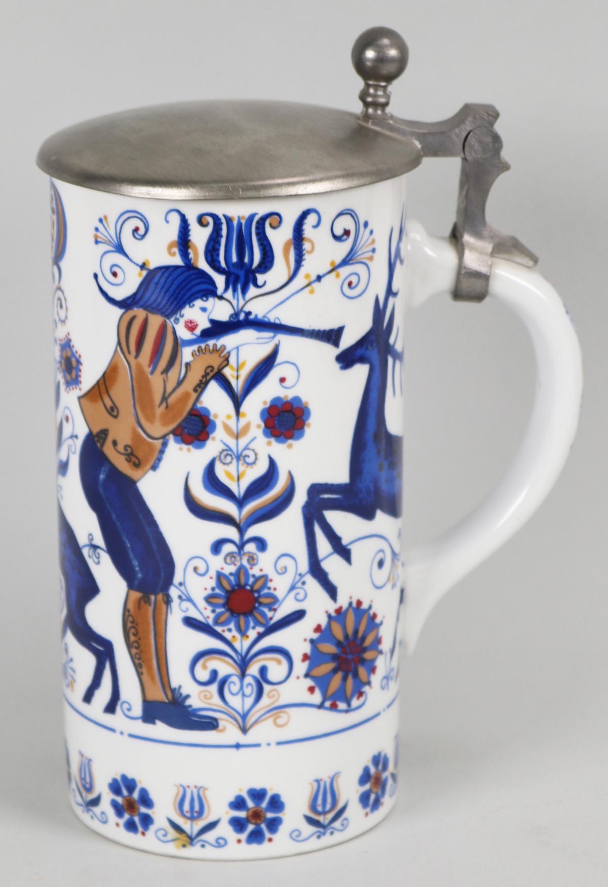 German Blue Onion Lidded Tankard/Beer Stein,