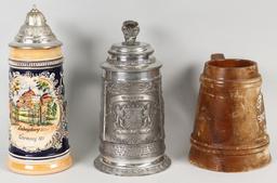 2 German Beer Stein & Wooden "San Miguel" Beer Stein