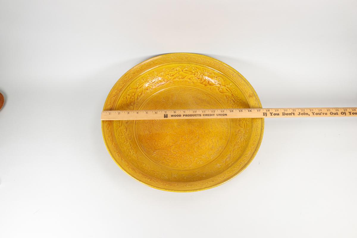 Chinese Yellow Glazed Plate with Relief