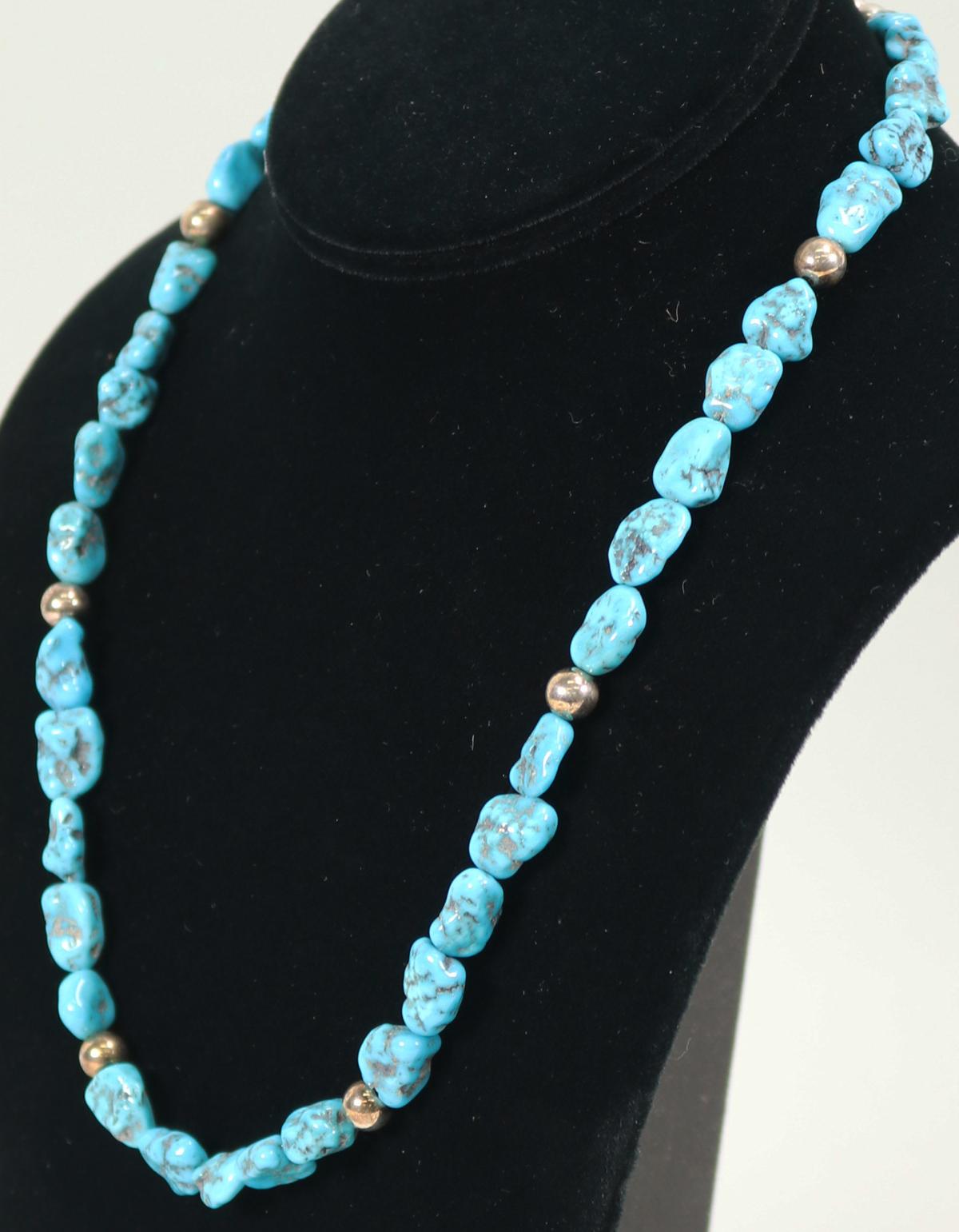 Jay King Desert Rose Trading Turquoise & Sterling Bead Necklace