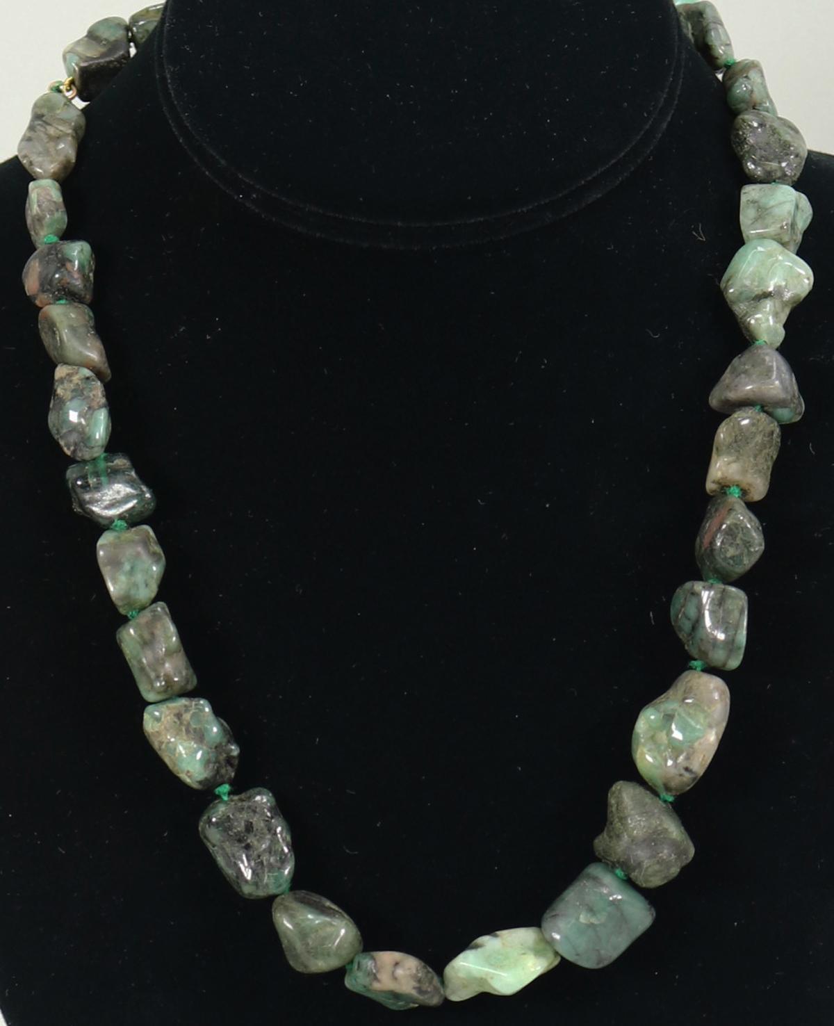 Green Chunky Gemstone Necklace w/14K Clasp