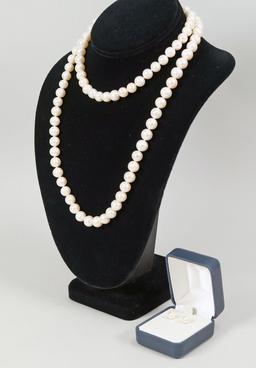 Pearl Necklace & Earrings w/14K Clasp