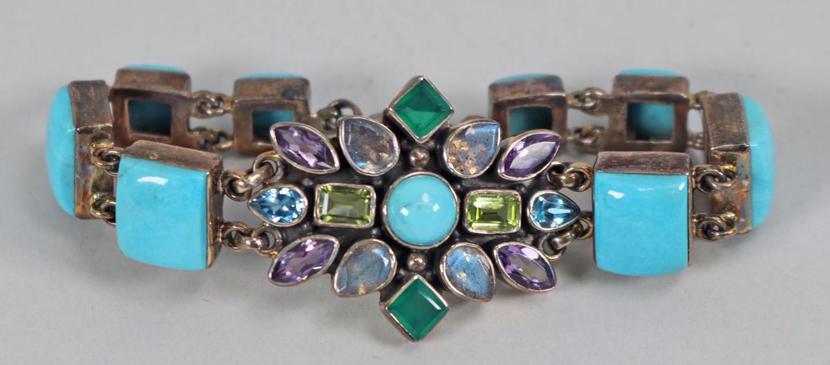 Butler Turquoise & Bead Bracelet, Marked NB .925 India