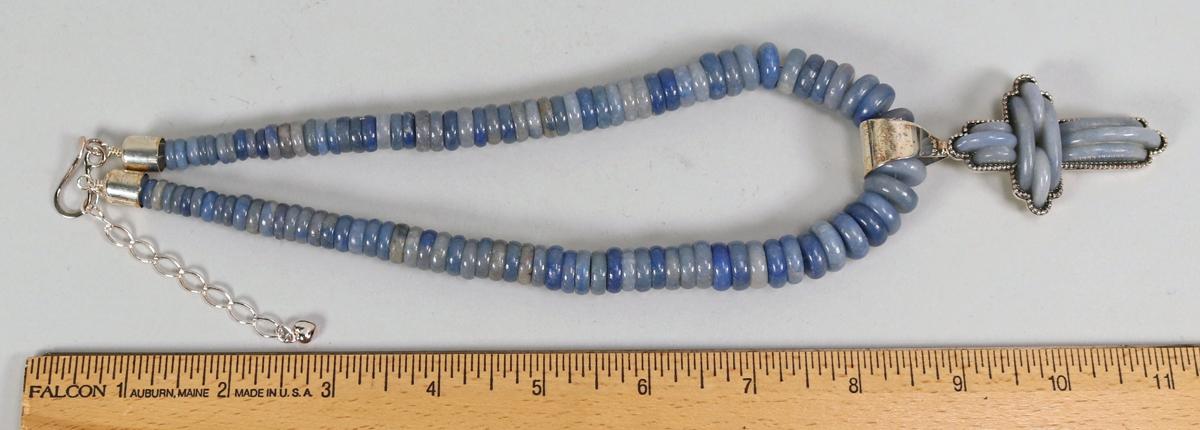 DRT Jay King Grey/Blue Gemstone (Chalcedony?) Necklace & Cross Pendant