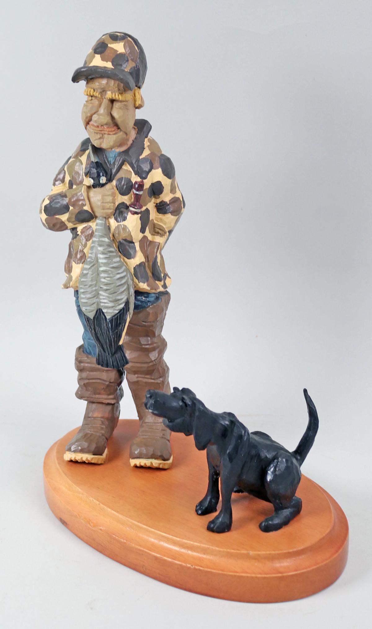 "Black Lab & Goose Hunter"  Dave Constantine Sculpture - Hand Painted