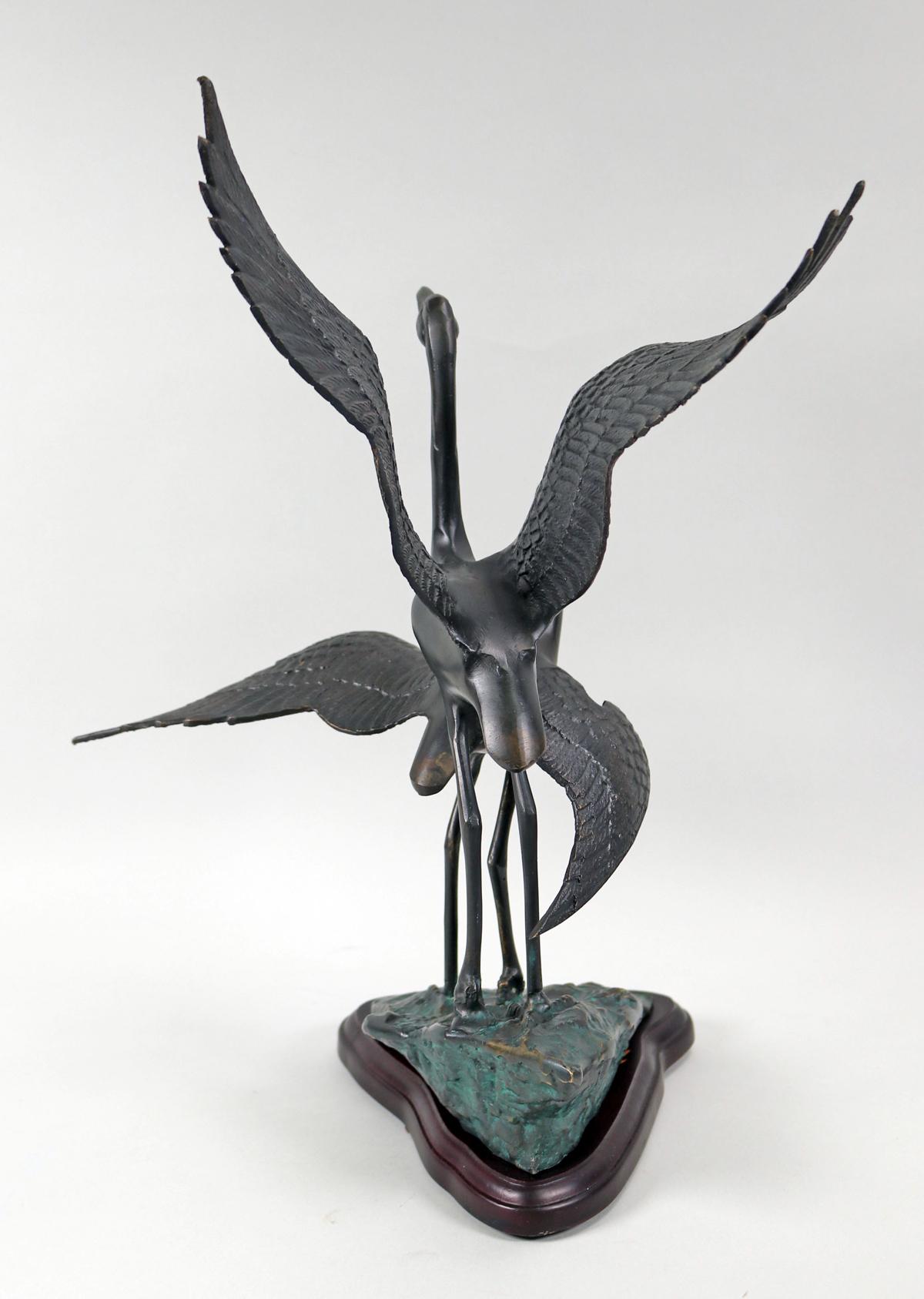 Bronze Cranes on Wood Base