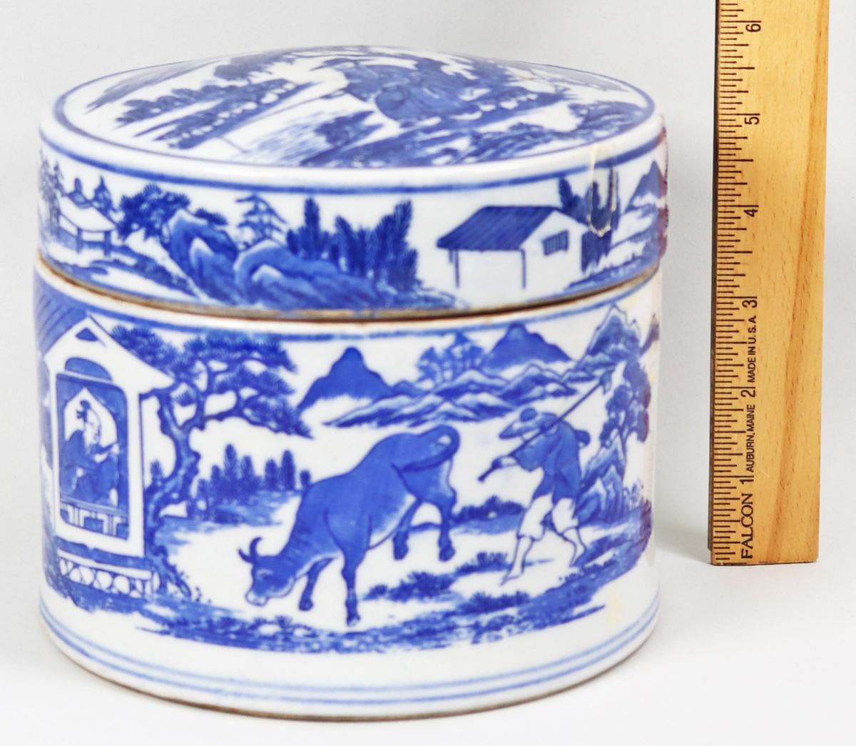 Chinese Blue & White Porcelain Lidded Round Jar