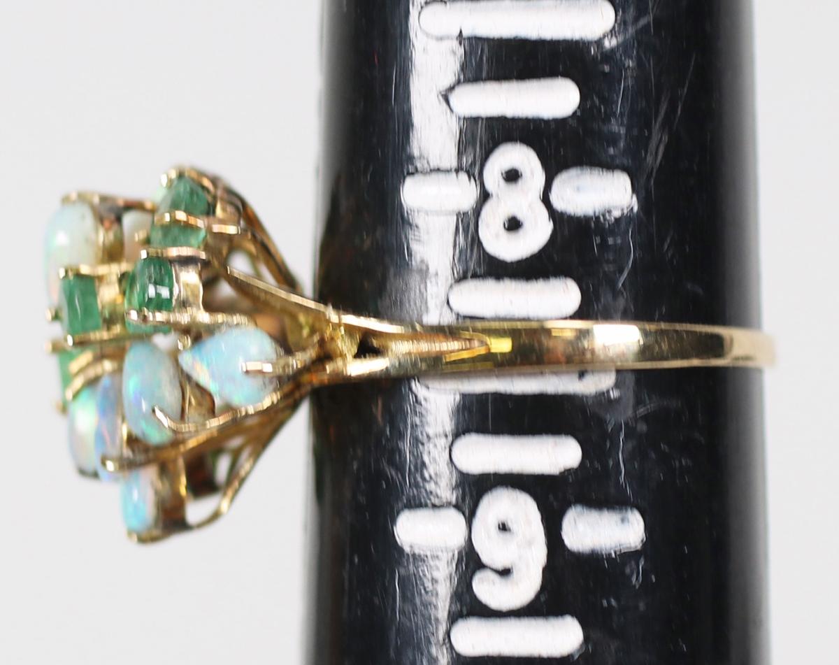 14K Ring w/Opal & Green Gemstones, Sz. 8.5 - 3.6 Grams