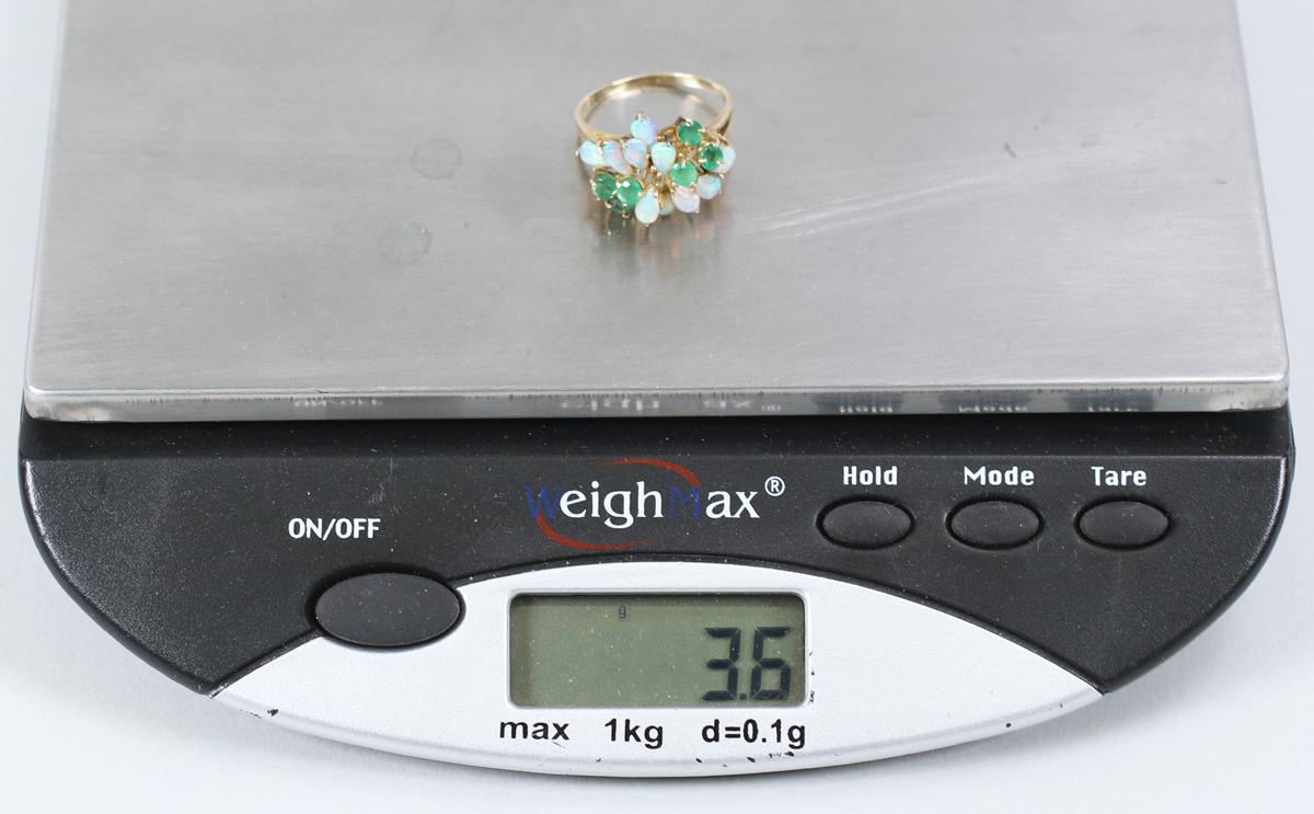 14K Ring w/Opal & Green Gemstones, Sz. 8.5 - 3.6 Grams