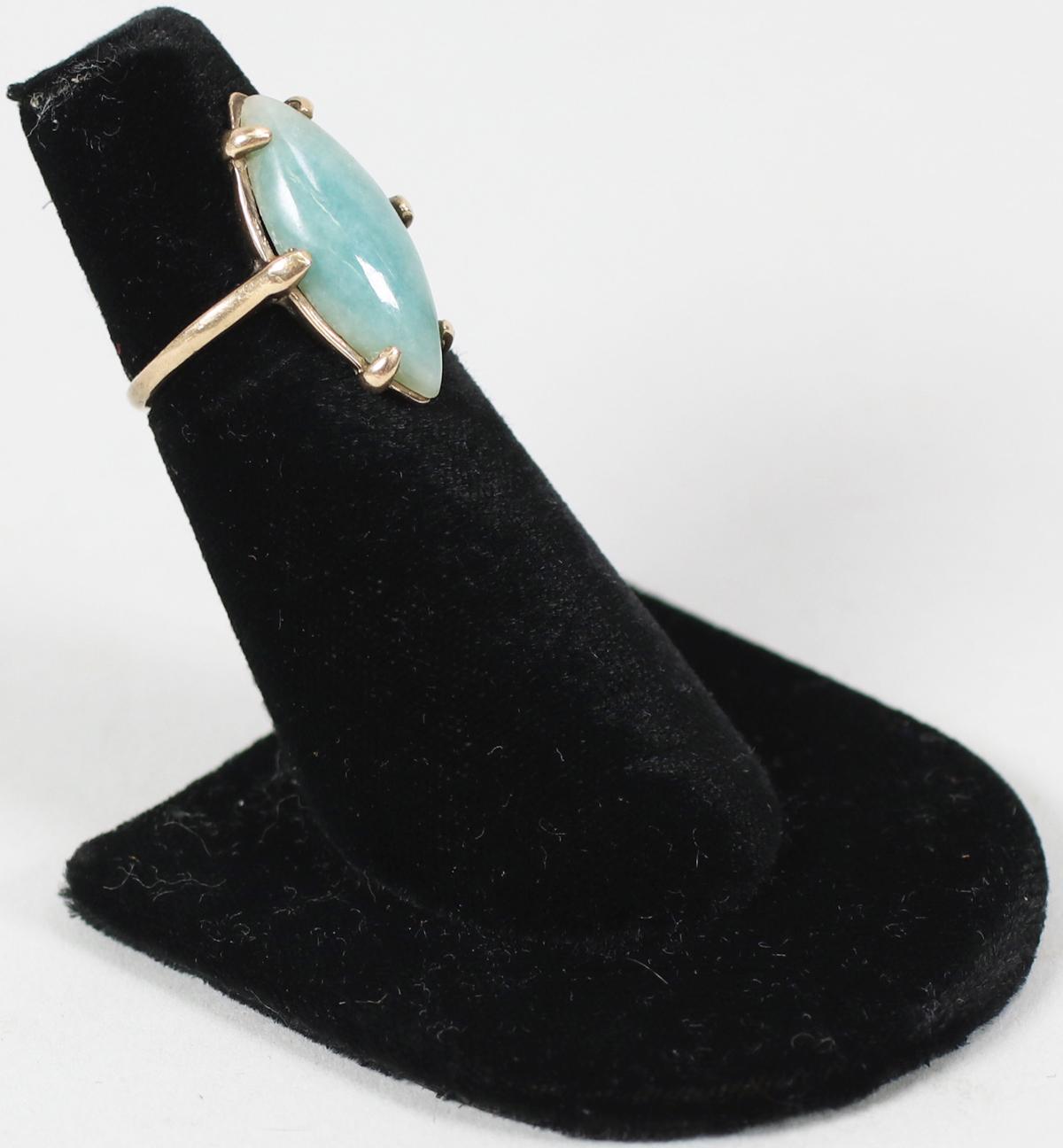 14K Ring w/Powder Green Gemstone, Sz. 5.75 - 3.5 Grams