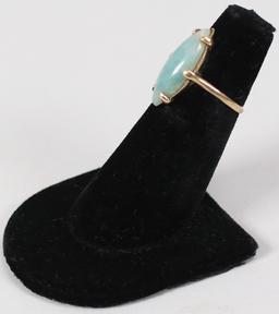 14K Ring w/Powder Green Gemstone, Sz. 5.75 - 3.5 Grams