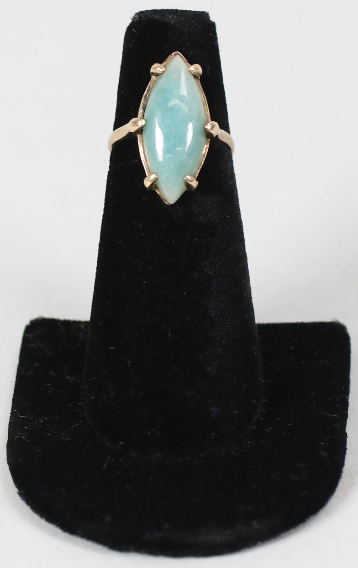 14K Ring w/Powder Green Gemstone, Sz. 5.75 - 3.5 Grams