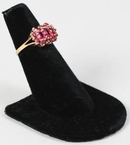 14K Ring w/Dark Pink Colored Stones, Sz. 6.5 - 3.5 Grams