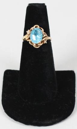 14K Ring w/ Blue Gemstone, Sz. 6.75 - 3.9 Grams