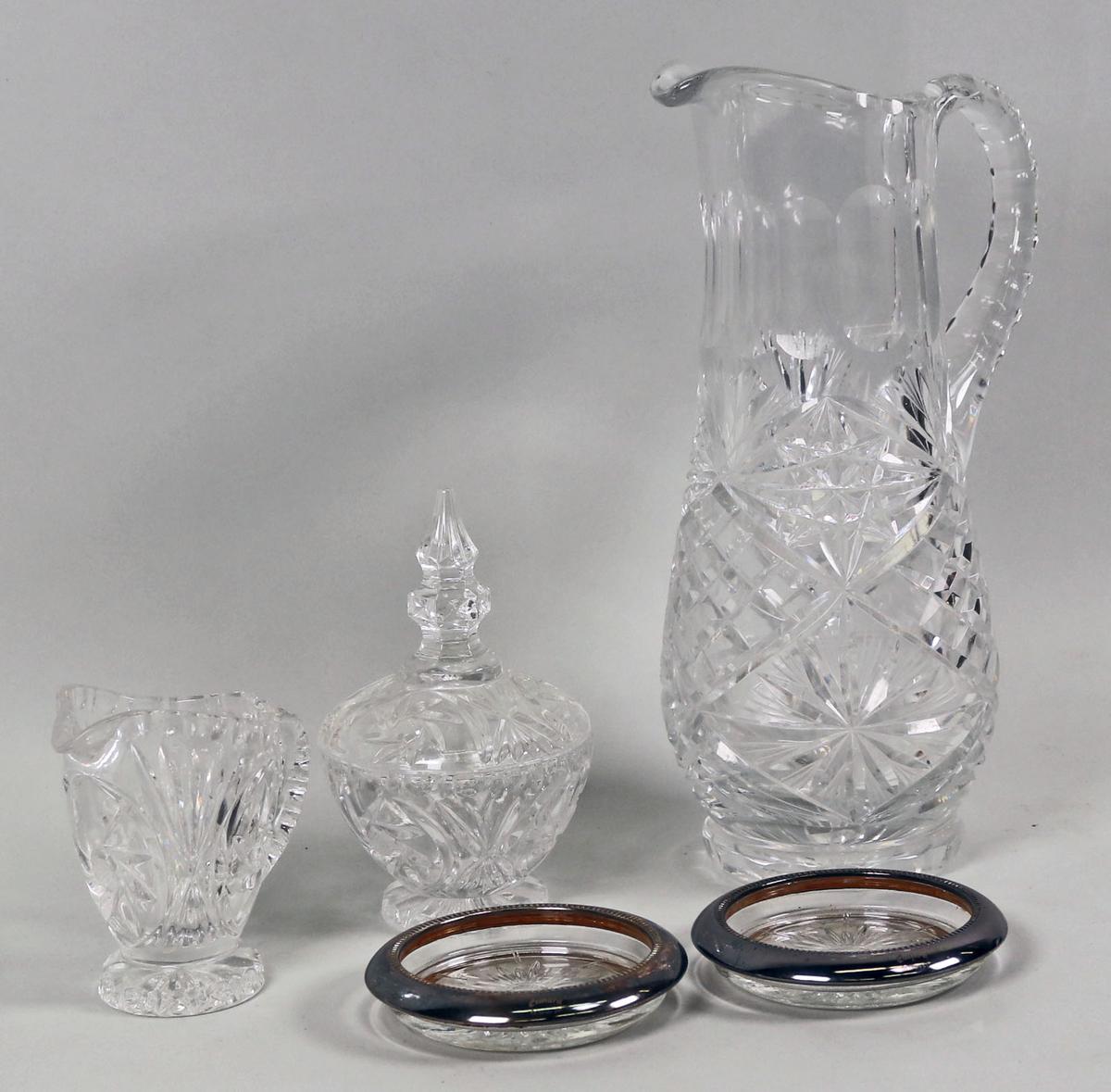 Charity Item: Crystal Pitcher, Sugar & Cream, Coasters