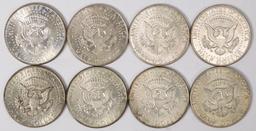 8 Kennedy Half Dollars (40% Silver); 1965,2-1966, 4-1967,1969