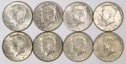8 Kennedy Half Dollars (40% Silver); 1965,2-1966, 4-1967,1969
