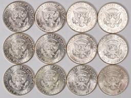 12 1964 Kennedy Half Dollars (90% Silver); 6-1964-D, 6-1964-P
