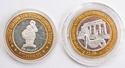 2 Limited Edition Ten Dollar .999 Fine Silver Gaming Tokens; Fitzgerald's &