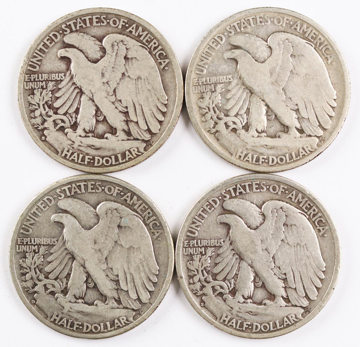 4 Walking Liberty Half Dollars