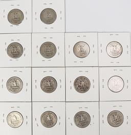 14 Washington Silver Quarters, various dates/mints