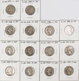 14 Washington Silver Quarters, various dates/mints